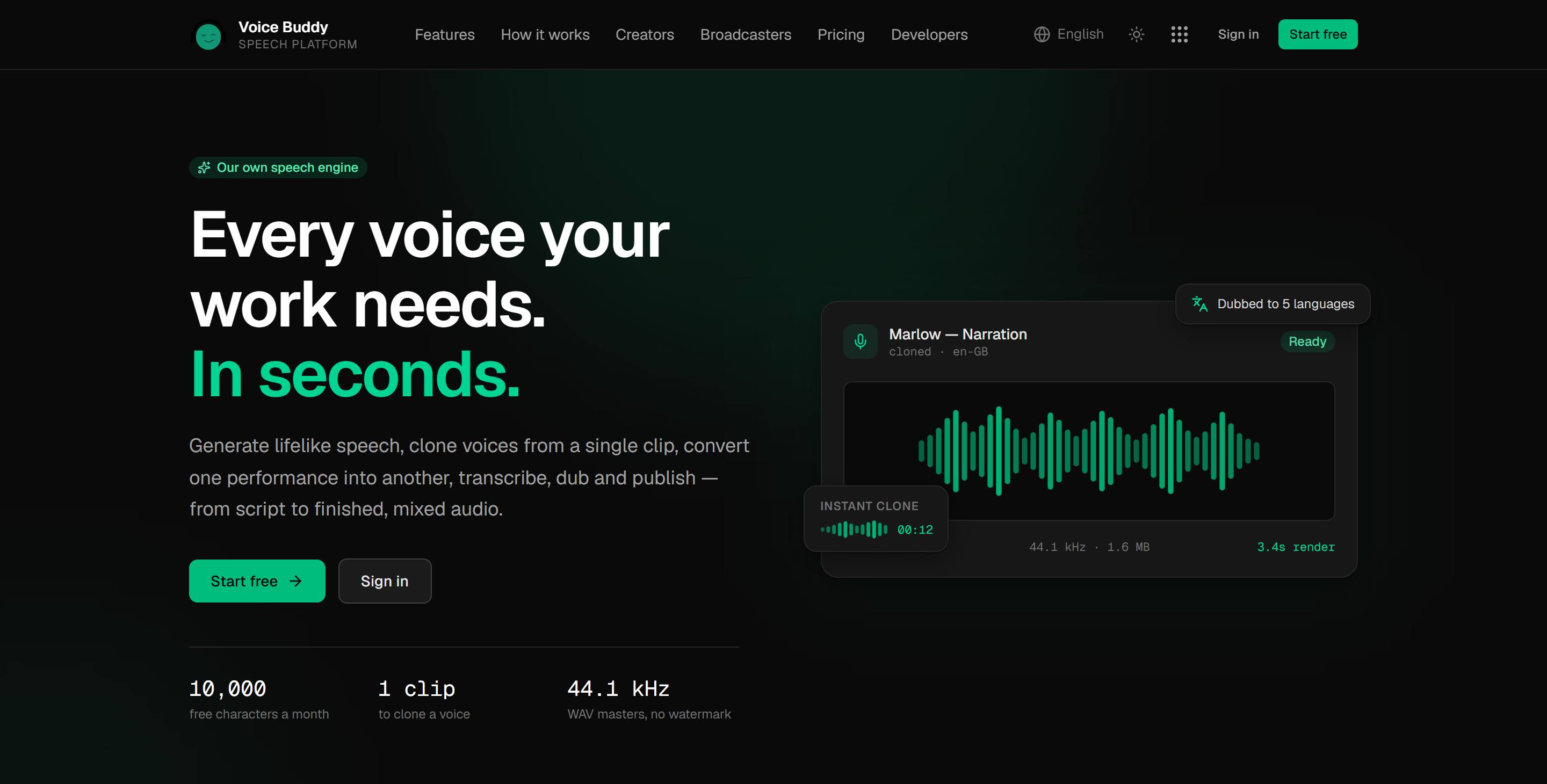 The top of the Voice Buddy home page at voicebuddy.radioworkflow.com